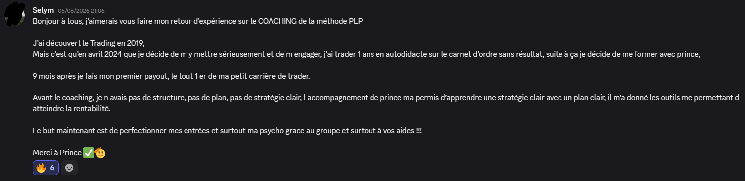Avis d’un élève sur Discord à propos du coaching de la méthode PLP