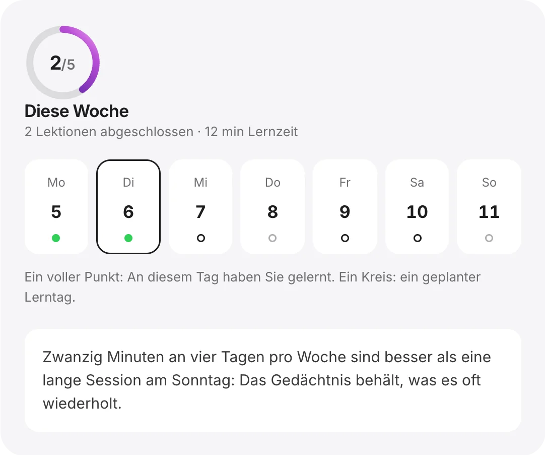 Die Lernwoche: geplante und erledigte Tage