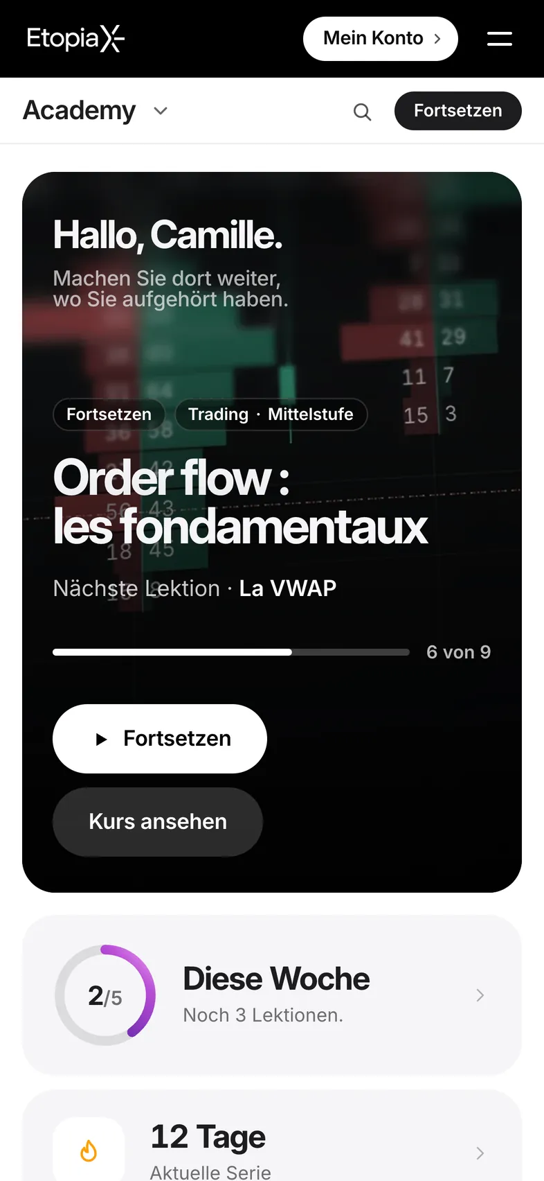 Die Startseite der Academy auf dem iPhone