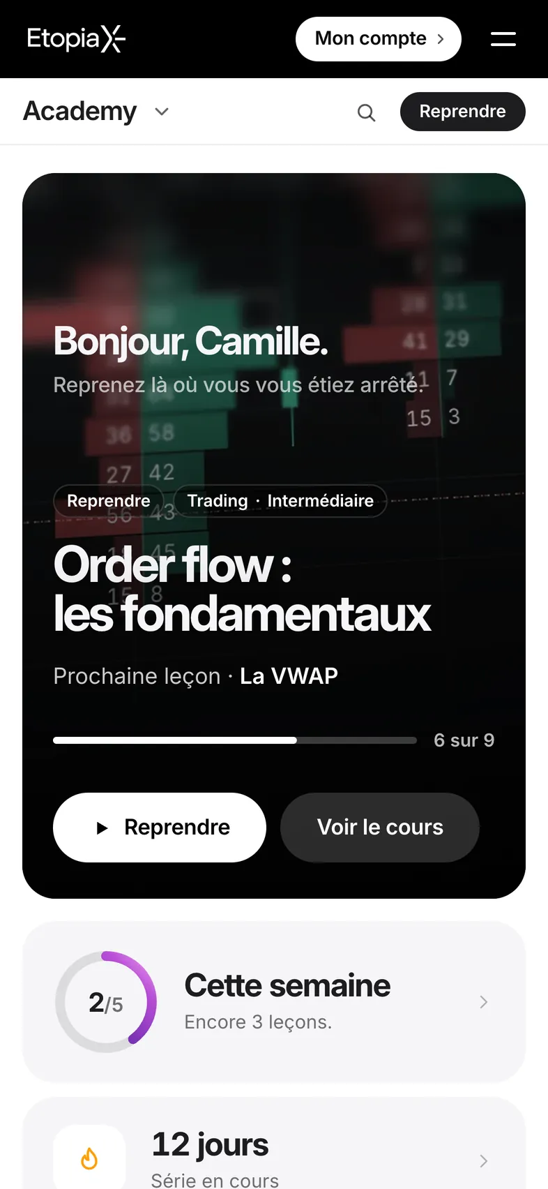 L’accueil de l’Academy sur iPhone